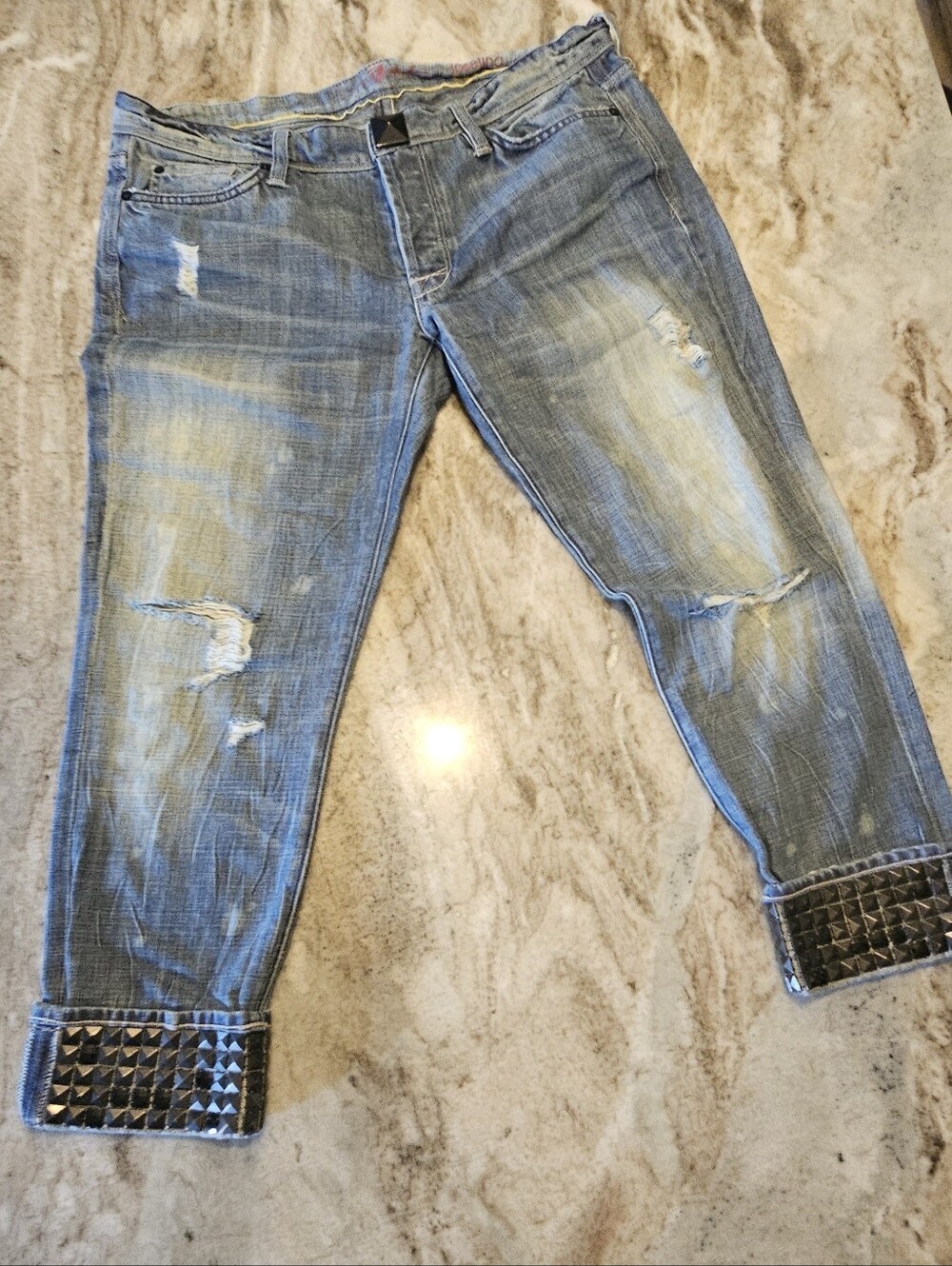 7 For All Mankind Josefina Studded Distressed Cropped Jeans
